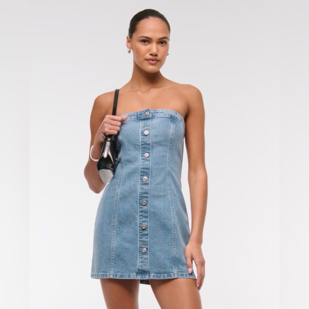 NWT The A&F Mara Strapless Denim Mini Dress Sz large TALL
